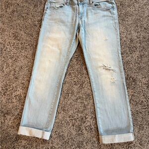CAbi Light Blue Denim Distressed Boyfriend Jeans